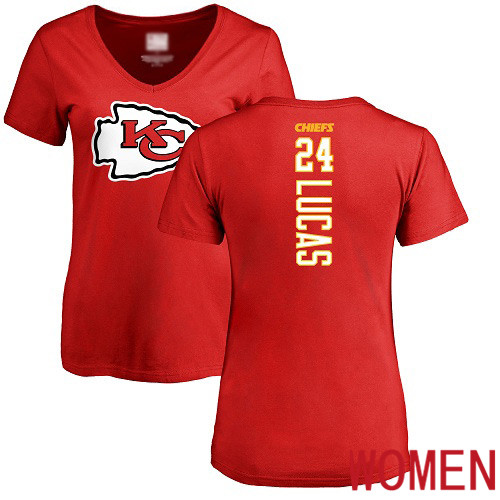 Women Football Kansas City Chiefs #24 Lucas Jordan Red Backer T-Shirt